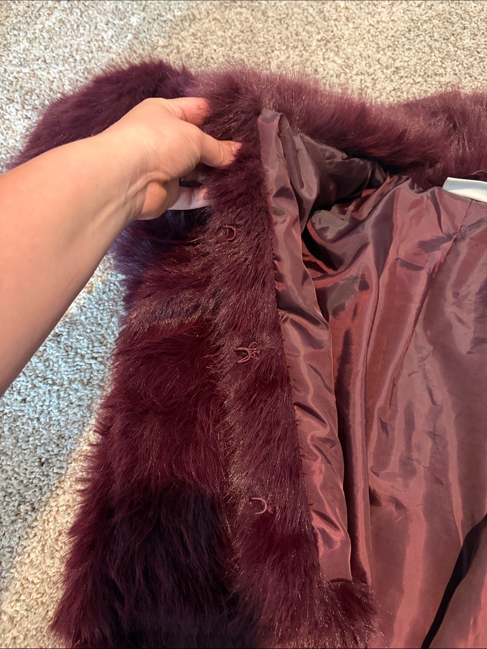 No Boundaries Plush Faux Fur Jacket in Burgundy - Picture 3 of 5